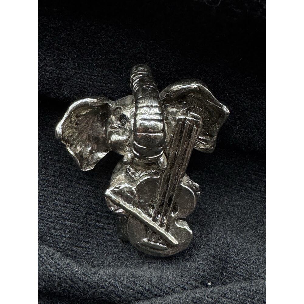 Vintage Pewter Spoontiques Silver Elephant Playing Cello Miniature Figure 1980’s